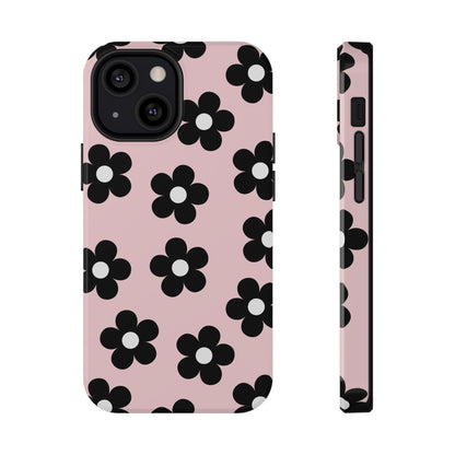 Pink & Black Retro Flowers iPhone Case