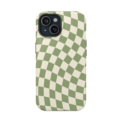 Green & Beige Wavy Checkered iPhone Case
