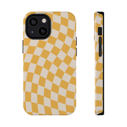 Yellow Wavy Checkered iPhone Case
