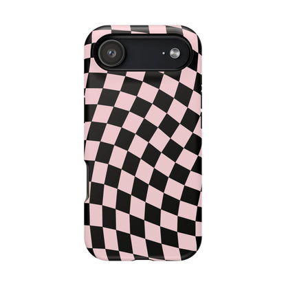 Pink & Black Wavy Checkered iPhone Case