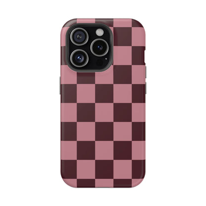 Burgundy & Pink Checkered iPhone Case