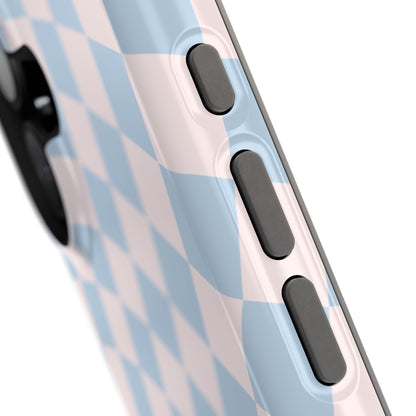 Pink & Blue Wavy Checkered iPhone Case