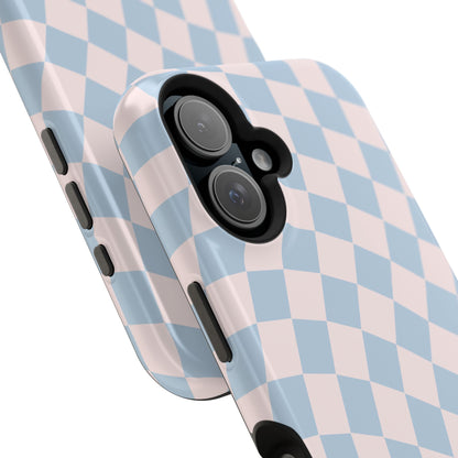 Pink & Blue Wavy Checkered iPhone Case