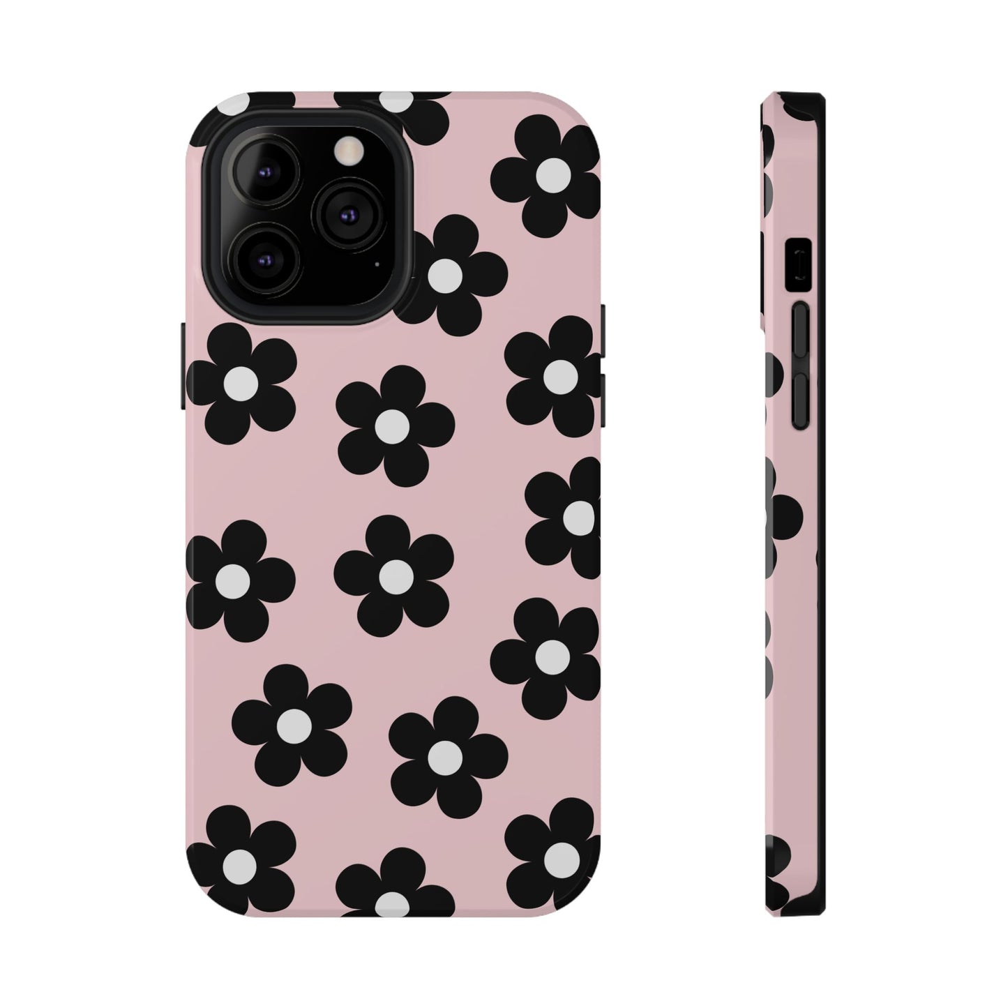 Pink & Black Retro Flowers iPhone Case