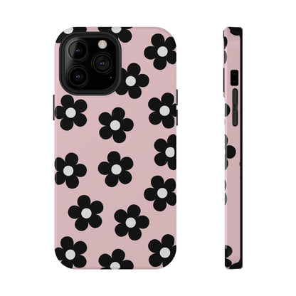 Pink & Black Retro Flowers iPhone Case