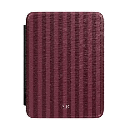Custom Initials Burgundy Stripes Kindle Case