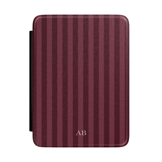 Custom Initials Burgundy Stripes Kindle Case