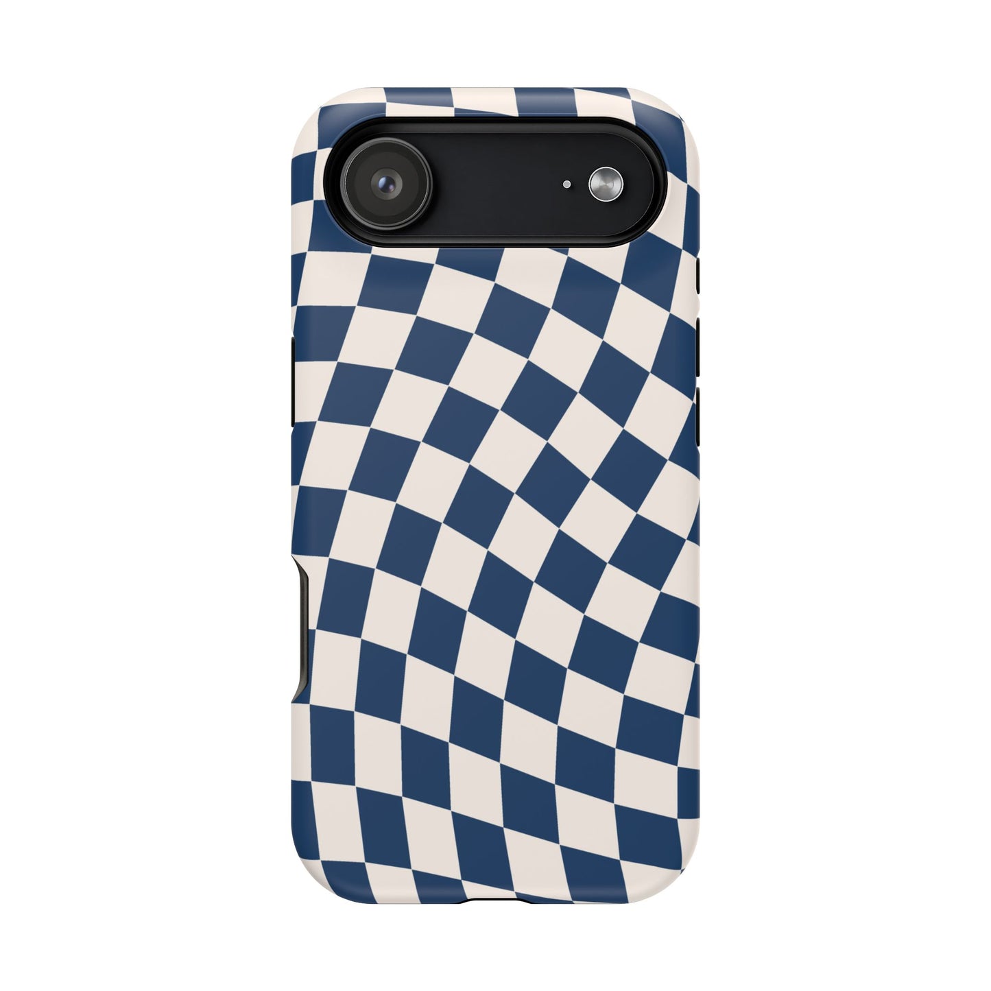 Navy & Beige Wavy Checkered iPhone Case