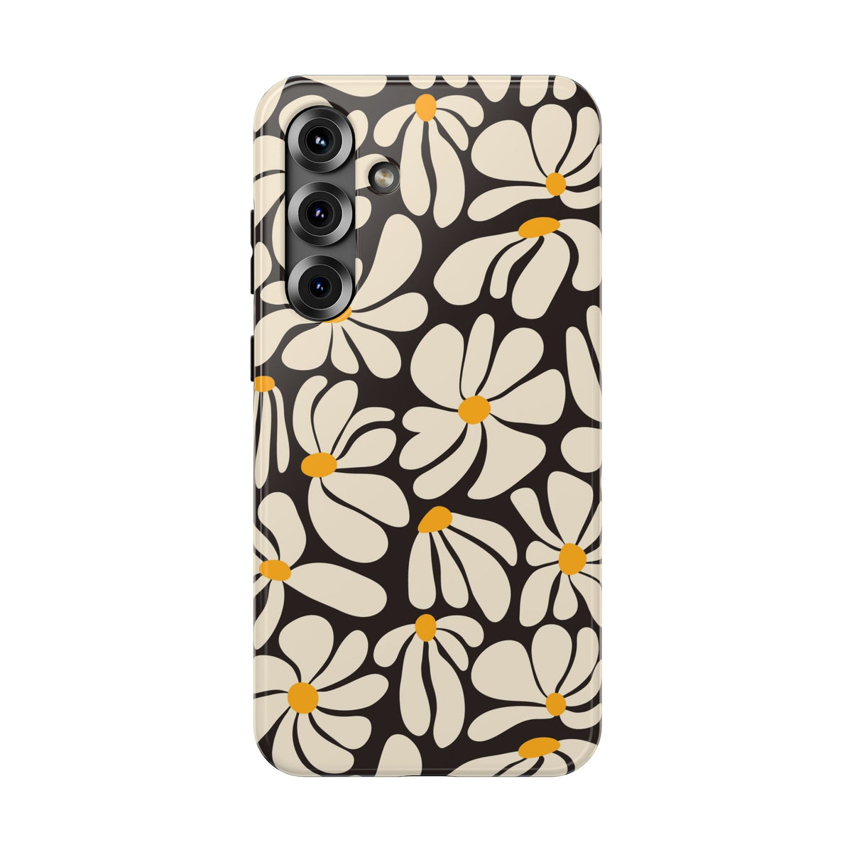 Black Retro Flowers Samsung Case