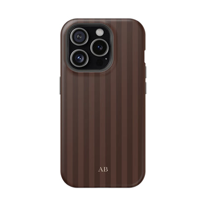 Custom Initials Mocha Stripes iPhone Case