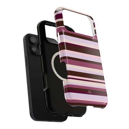 Custom Initials Berry Mocha Stripes iPhone Case