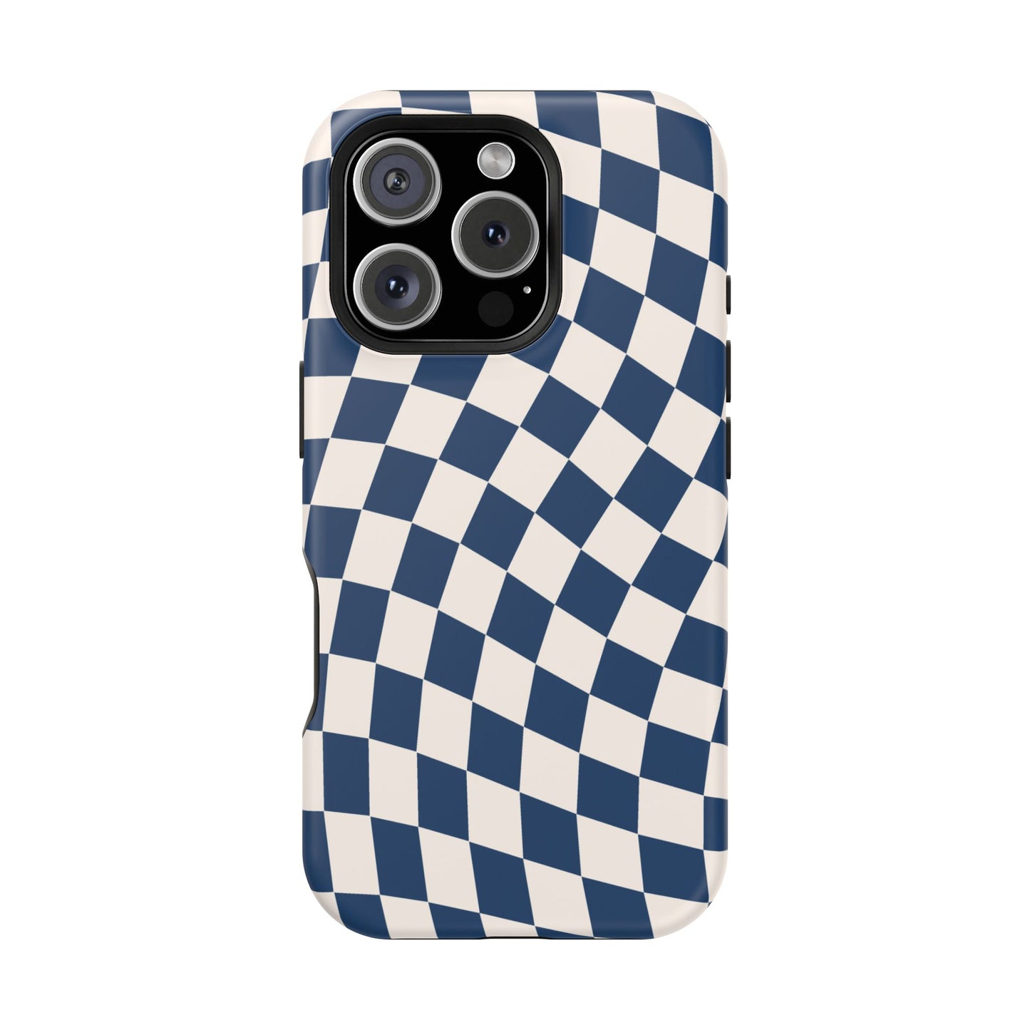Navy & Beige Wavy Checkered iPhone Case