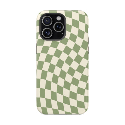 Green & Beige Wavy Checkered iPhone Case