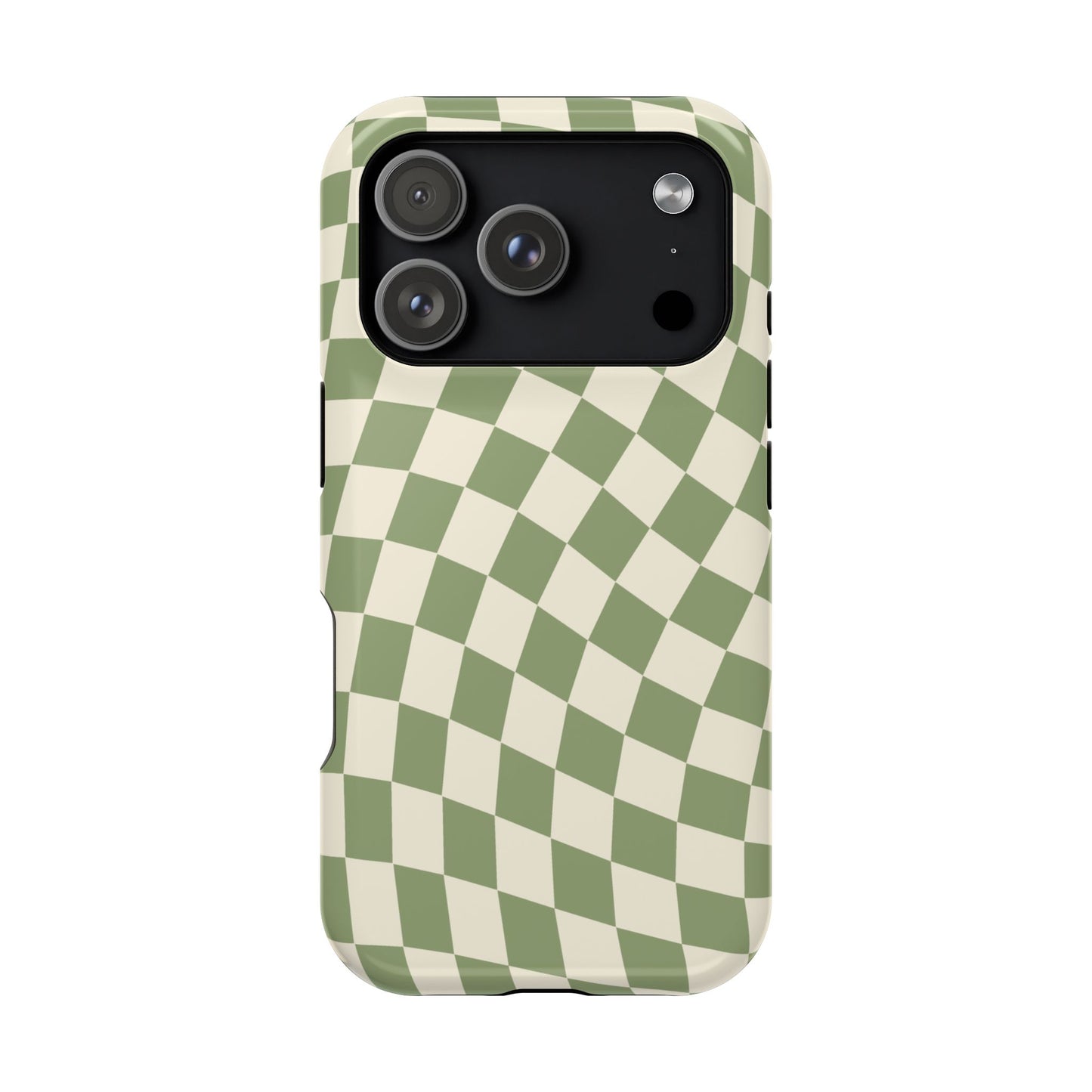 Green & Beige Wavy Checkered iPhone Case