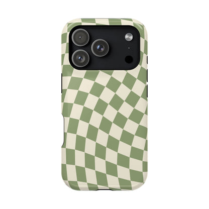 Green & Beige Wavy Checkered iPhone Case