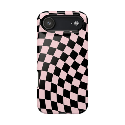 Pink & Black Wavy Checkered iPhone Case