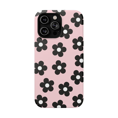 Pink & Black Retro Flowers iPhone Case