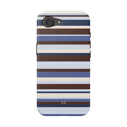 Custom Initials Blueberry Mocha Stripes iPhone Case