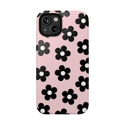 Pink & Black Retro Flowers iPhone Case