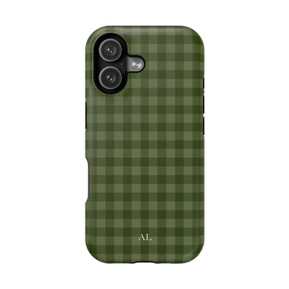 Custom Initials Green Gingham iPhone Case