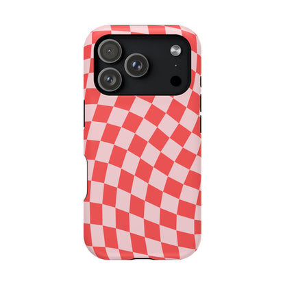 Red & Pink Wavy Checkered iPhone Case