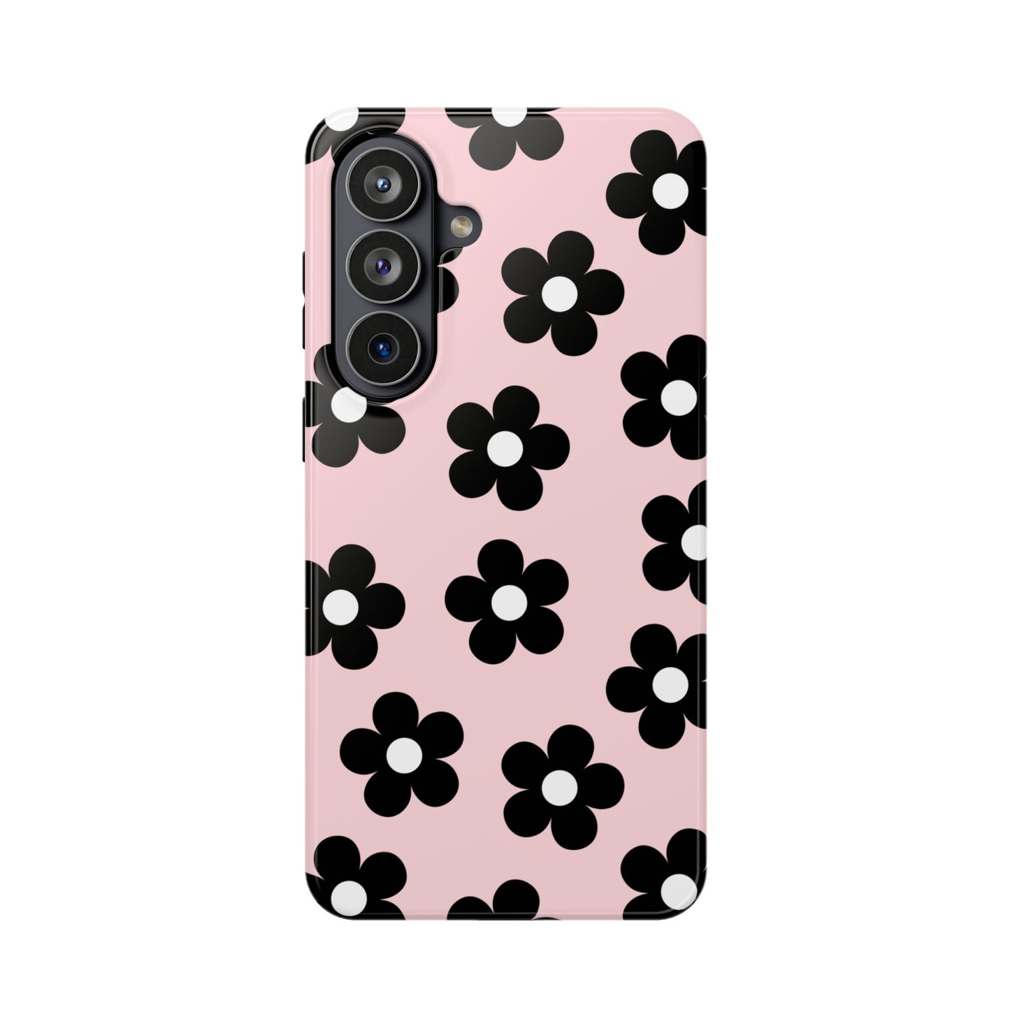 Pink & Black Retro Flowers Samsung Case