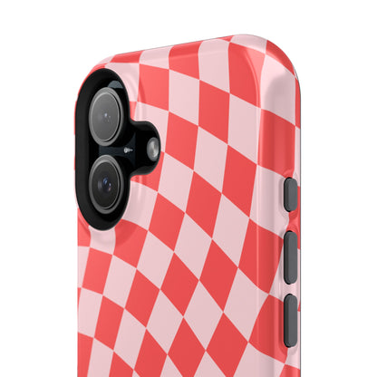 Red & Pink Wavy Checkered iPhone Case