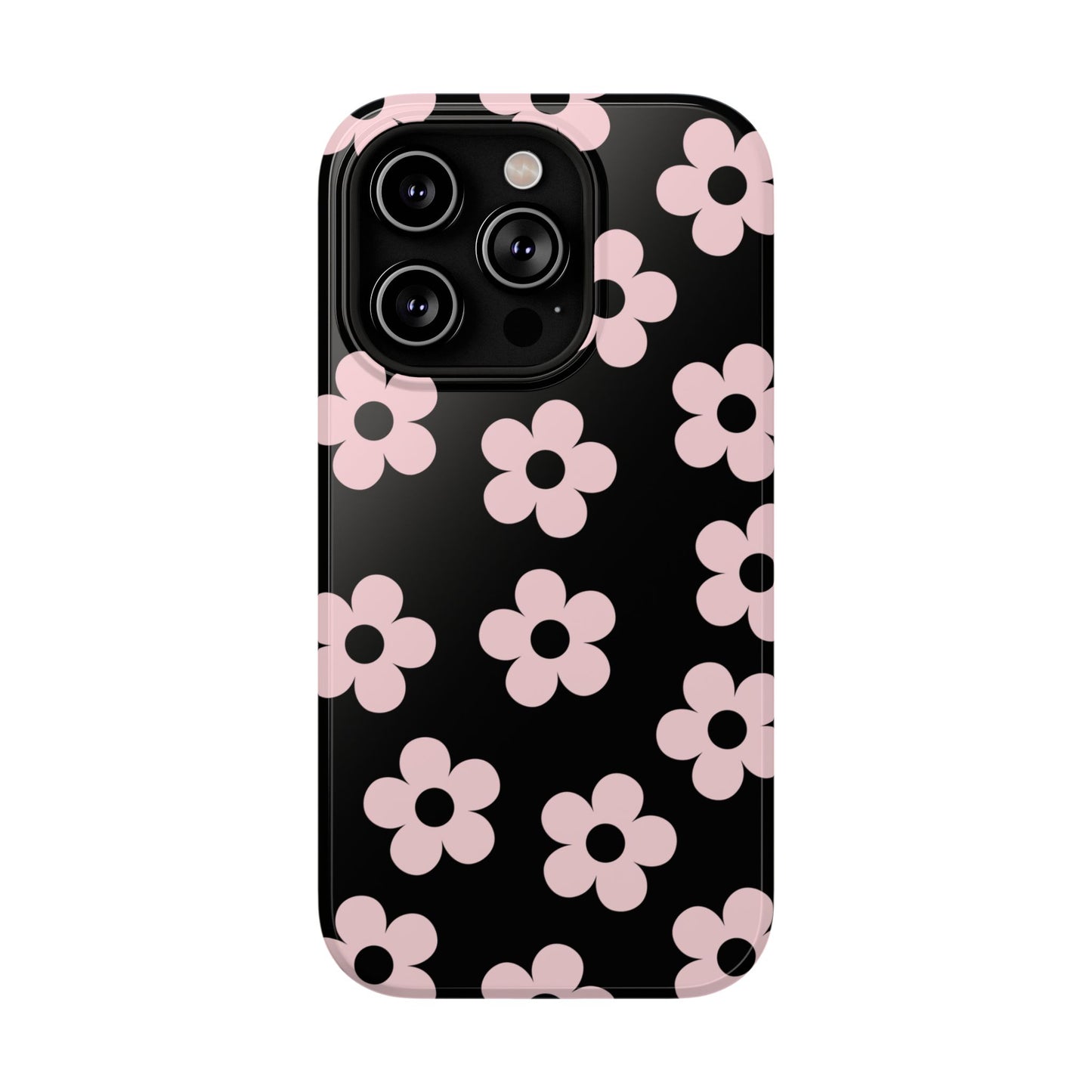 Black & Pink Retro Flowers iPhone Case