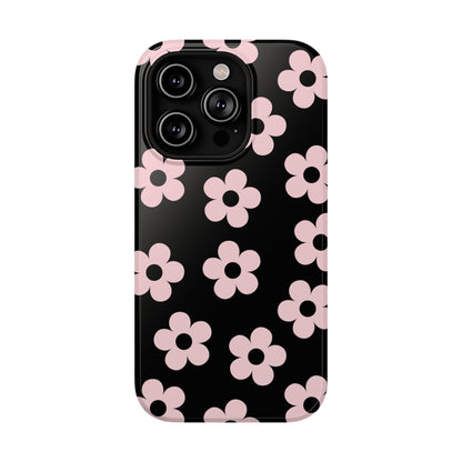 Black & Pink Retro Flowers iPhone Case