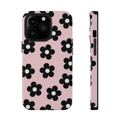 Pink & Black Retro Flowers iPhone Case