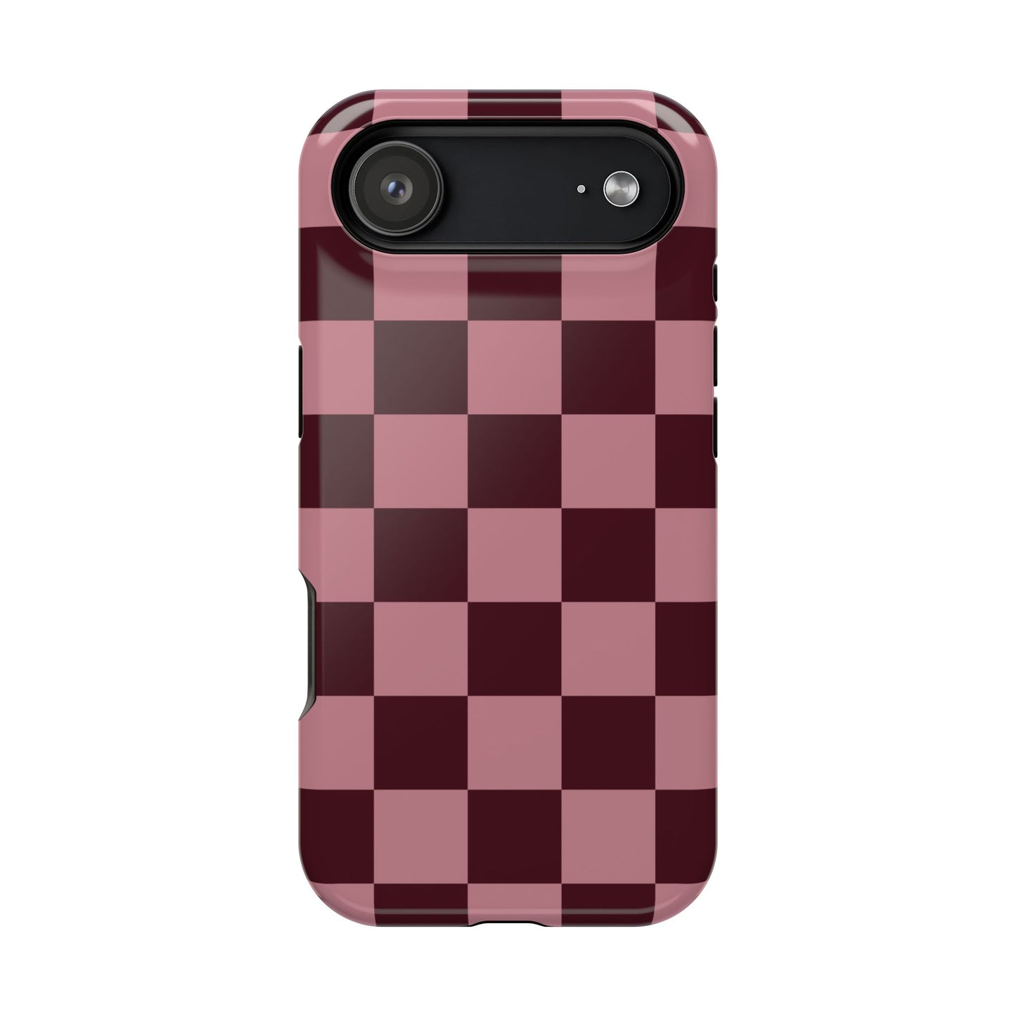 Burgundy & Pink Checkered iPhone Case
