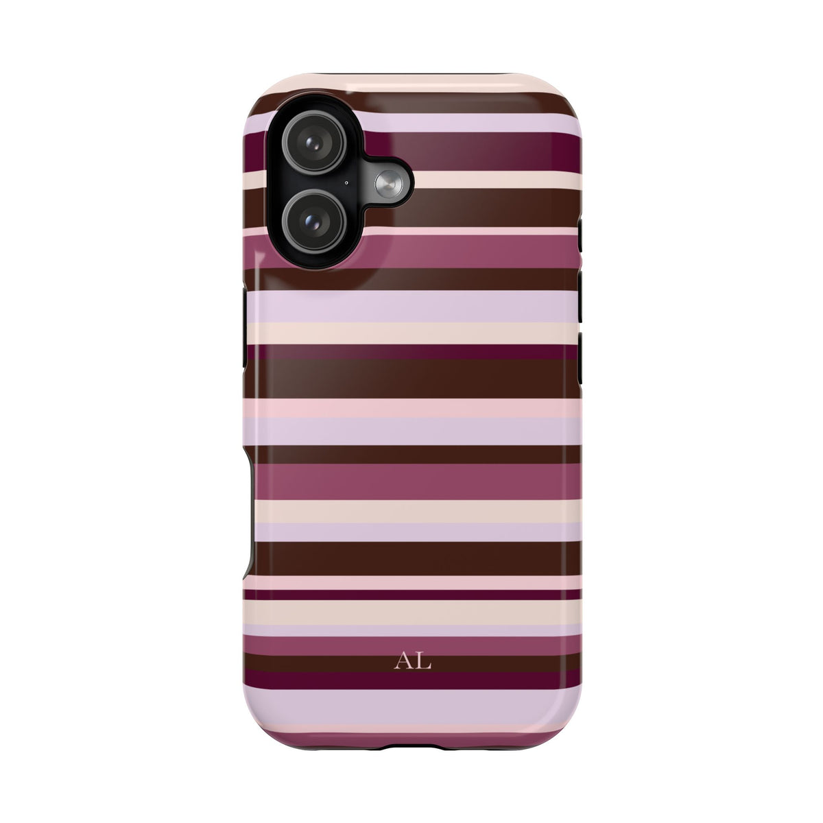 Custom Initials Berry Mocha Stripes iPhone Case