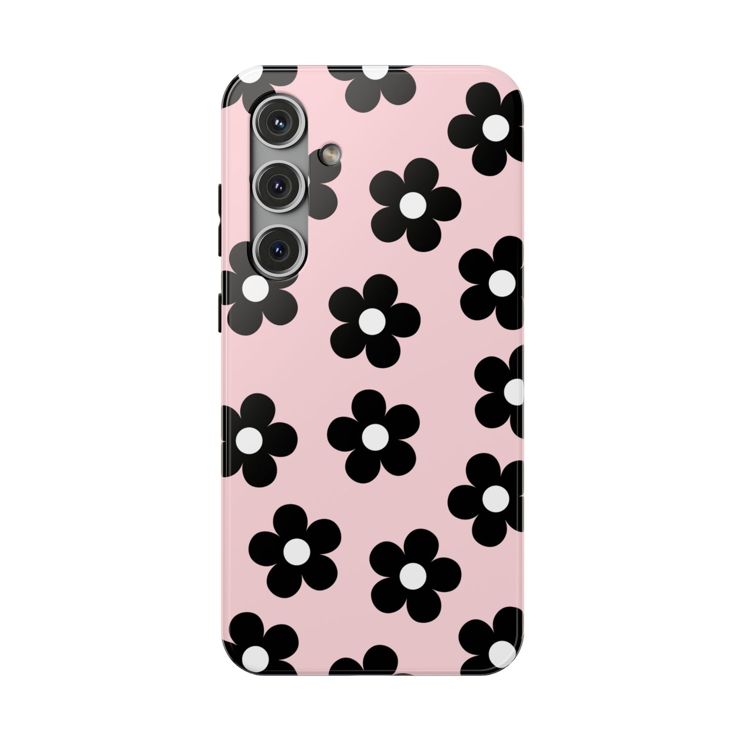 Pink & Black Retro Flowers Samsung Case