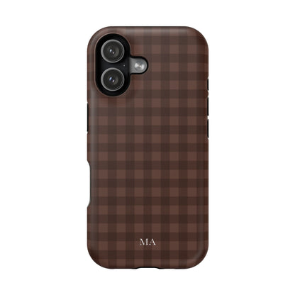 Custom Initials Brown Gingham iPhone Case
