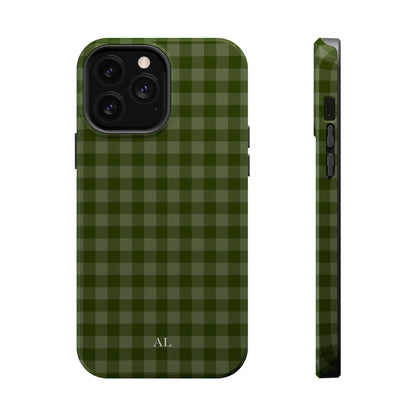 Custom Initials Green Gingham iPhone Case