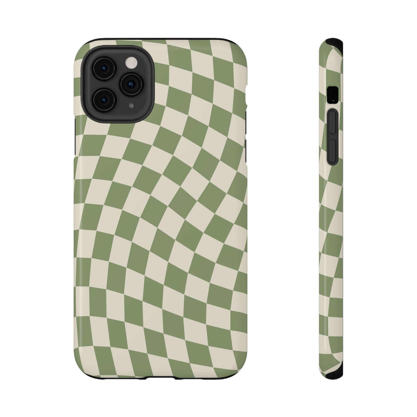 Green & Beige Wavy Checkered iPhone Case