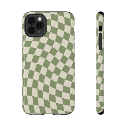 Green & Beige Wavy Checkered iPhone Case