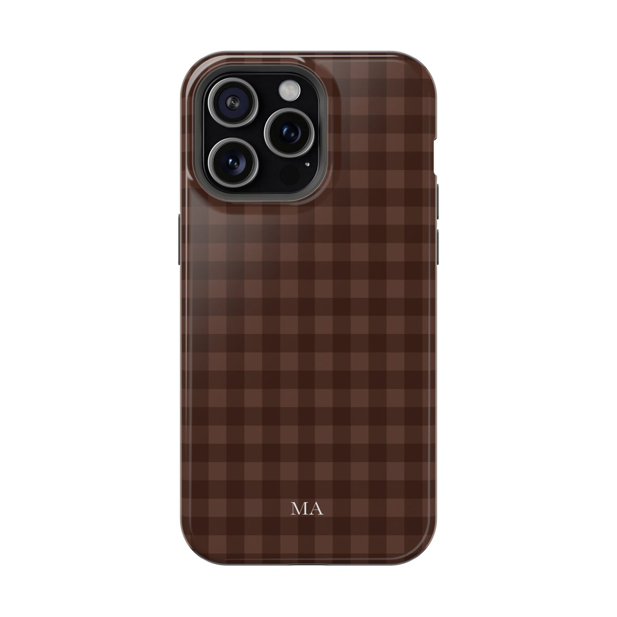 Custom Initials Brown Gingham iPhone Case