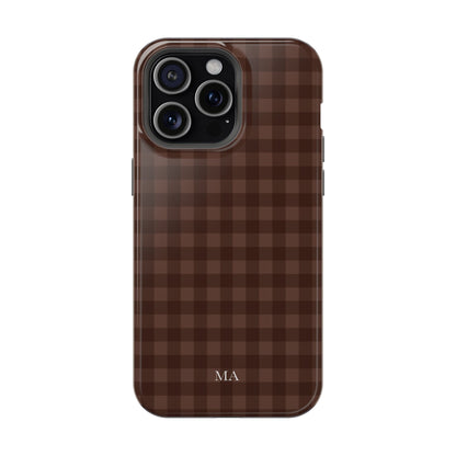 Custom Initials Brown Gingham iPhone Case
