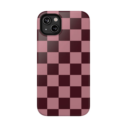 Burgundy & Pink Checkered iPhone Case
