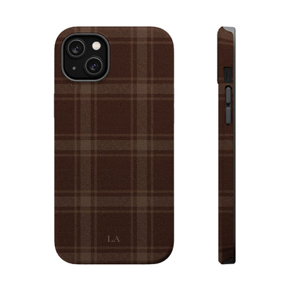 Custom Initials Cocoa Plaid iPhone Case