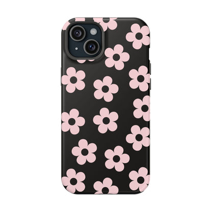 Black & Pink Retro Flowers iPhone Case