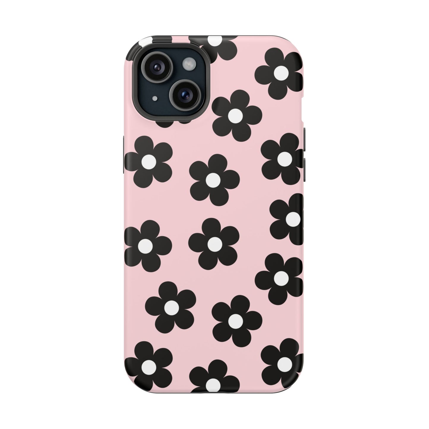 Pink & Black Retro Flowers iPhone Case