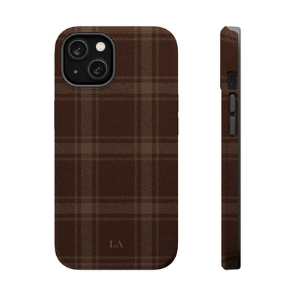 Custom Initials Cocoa Plaid iPhone Case