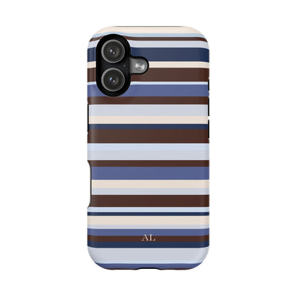 Custom Initials Blueberry Mocha Stripes iPhone Case