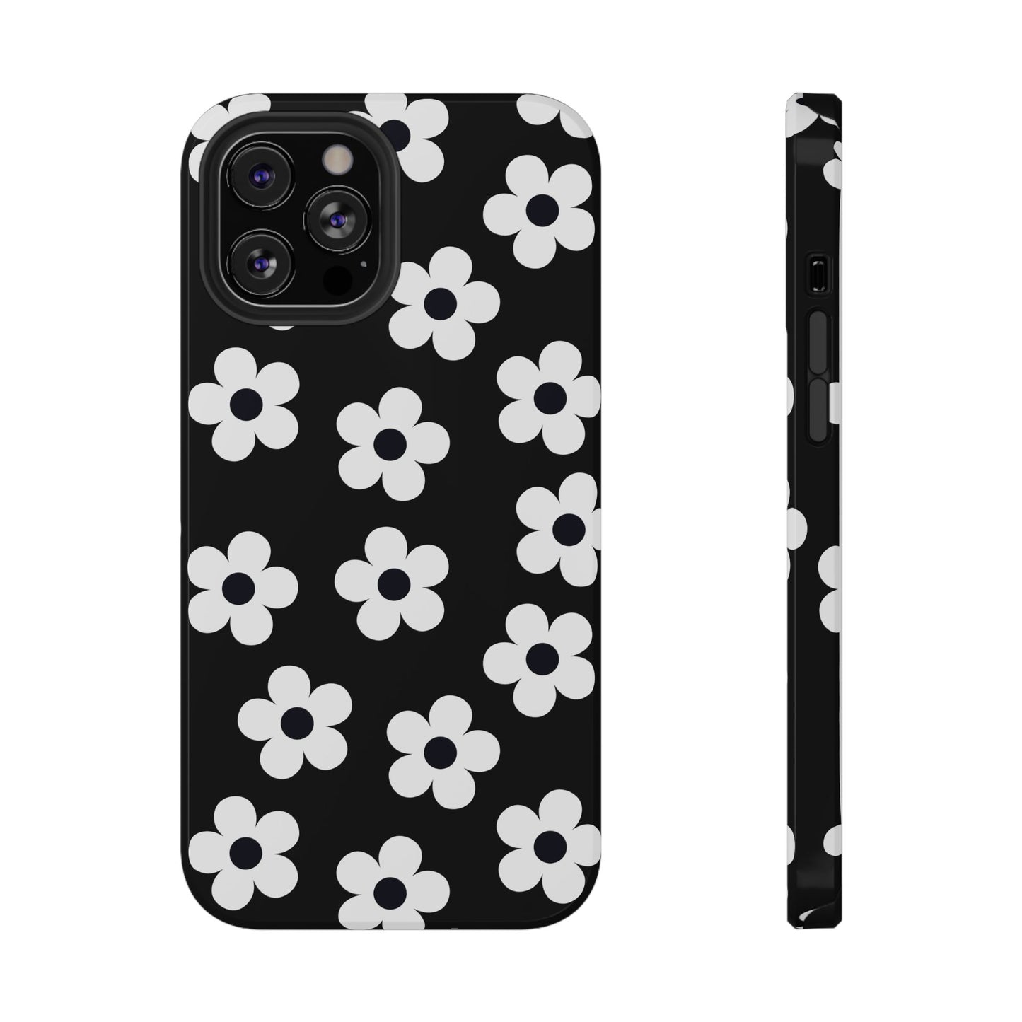 Black Retro Flowers iPhone Case