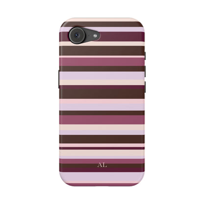 Custom Initials Berry Mocha Stripes iPhone Case