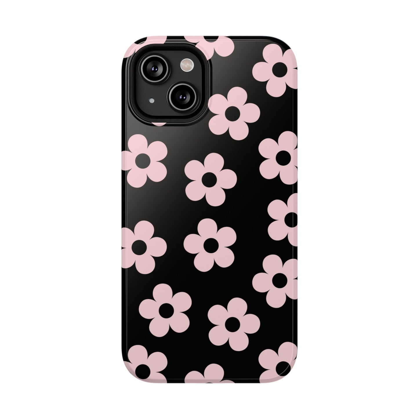 Black & Pink Retro Flowers iPhone Case