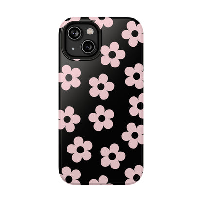 Black & Pink Retro Flowers iPhone Case