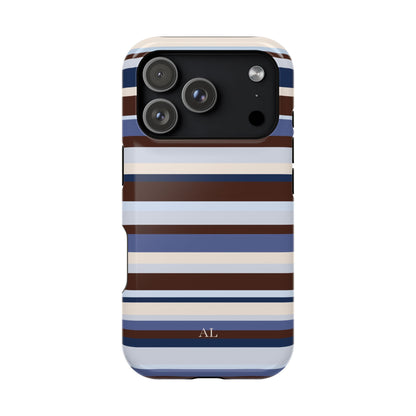 Custom Initials Blueberry Mocha Stripes iPhone Case